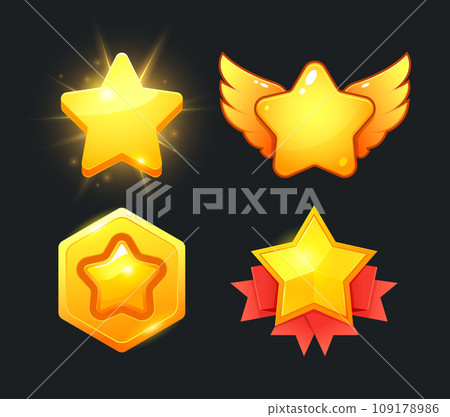 Vector star icons set. Collection icon design for game, ui, banner, design for app, interface, game development. Star icon bonus and items illustration.  109178986
