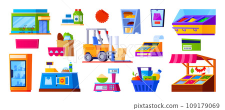 Supermarket and shopping - set of flat design style objects 109179069