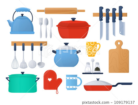 Kitchen utensils and crockery - flat design style objects set Kitchen utensils and crockery - flat design style objects set 109179137
