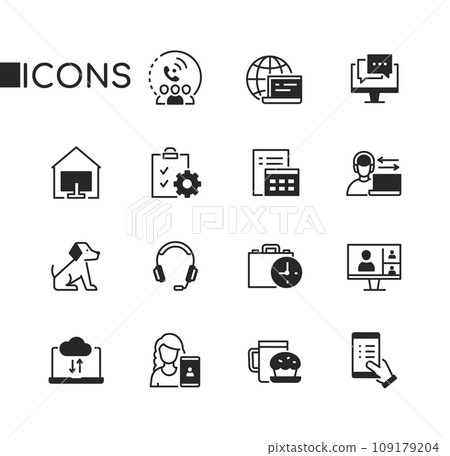 Online work and freelance - set of line design style icons Online work and freelance - set of line design style icons 109179204