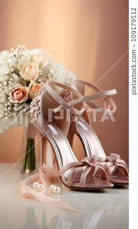 Bride's bouquet and festive shoes Bride's bouquet and festive shoes 109179512