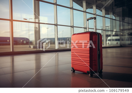 Red suitcase in an airport hallway 109179549