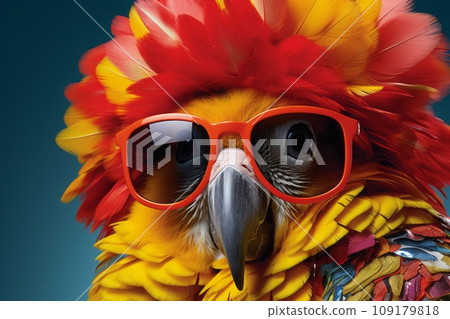 Fashionable bright parrot with glasses Fashionable bright parrot with glasses 109179818