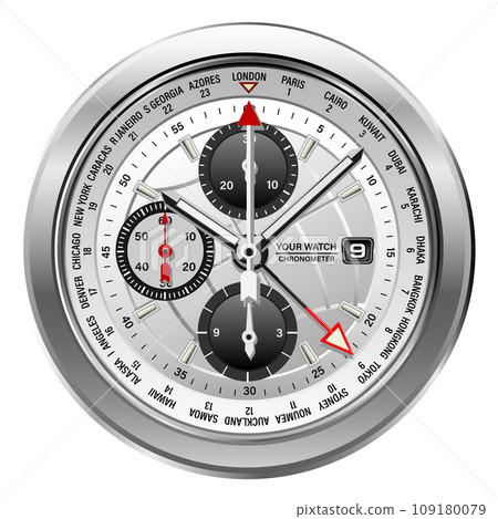 Realistic black silver white clock watch face chronograph luxury isolated background vector Realistic black silver white clock watch face chronograph luxury isolated background vector 109180079