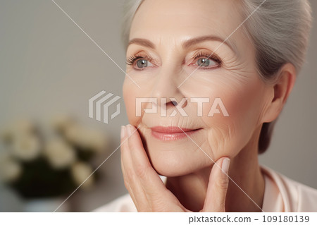 Beauty portrait of an attractive mature woman with gray hair 109180139