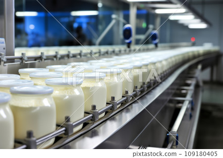 Automated Robotic natural mayonnaise sauce Line. Industrial food production plant indoors Automated Robotic natural mayonnaise sauce Line. Industrial food production plant indoors 109180405