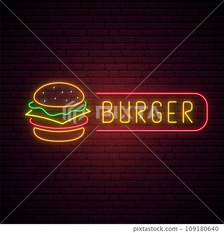 Neon burger sign. Neon burger sign. 109180640