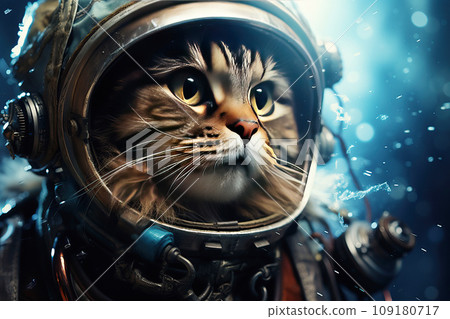 A cat in astronaut costume and helmet 109180717