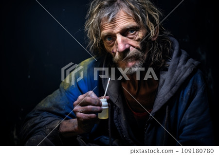 Homeless people close-up on city streets 109180780