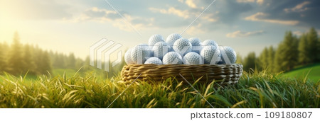 Golf balls in a basket close-up Golf balls in a basket close-up 109180807