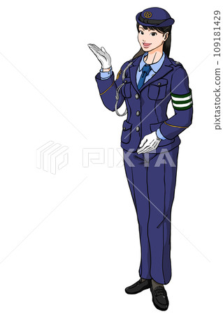 A young female police officer who guides you with a smile_Pants and traffic armband included A young female police officer who guides you with a smile_Pants and traffic armband included 109181429