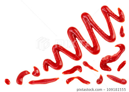 Red tomato sauce or ketchup isolated on white background . Top view with copy space for your text. . Flat lay 109181555