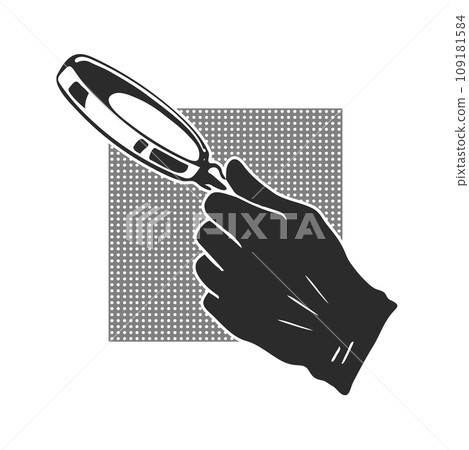 Detective hand in glove with magnifying glass Detective hand in glove with magnifying glass 109181584