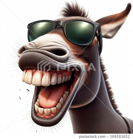 Cheerful donkey smiling. Generative AI 109181652