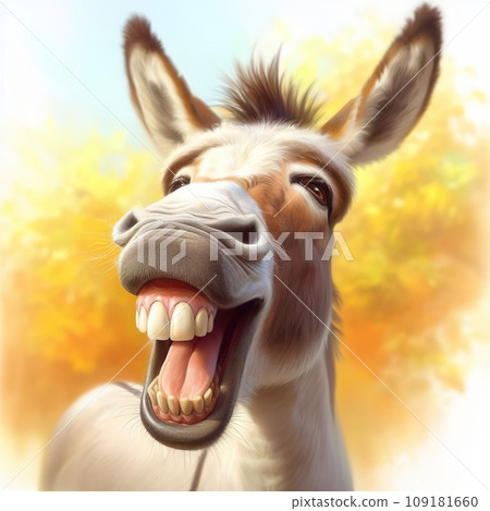 Cheerful donkey smiling. Generative AI 109181660