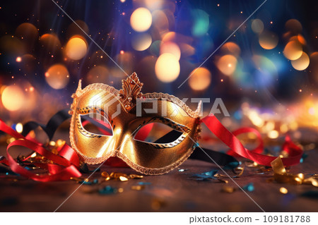 Carnival Party.Venetian Mask With colorful and Abstract Defocused Bokeh Lights. Copy space Carnival Party.Venetian Mask With colorful and Abstract Defocused Bokeh Lights. Copy space 109181788