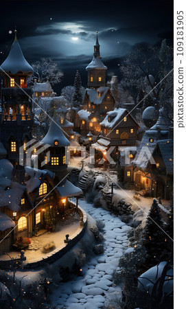 Street in a Christmas night in an old town 109181905