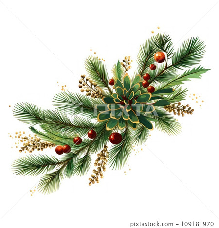 Christmas Fir twigs isolated on white background. Xmas decoration 109181970