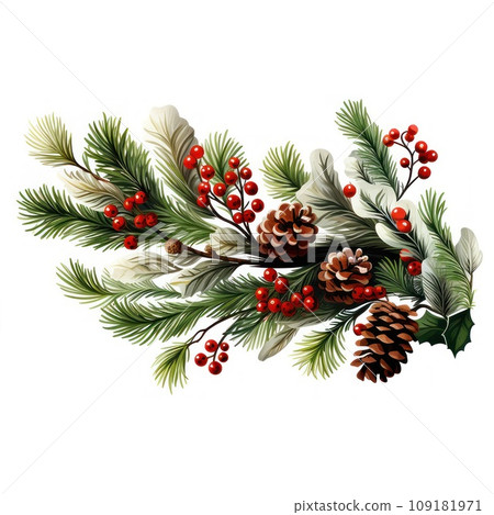 Christmas Fir twigs isolated on white background. Xmas decoration 109181971