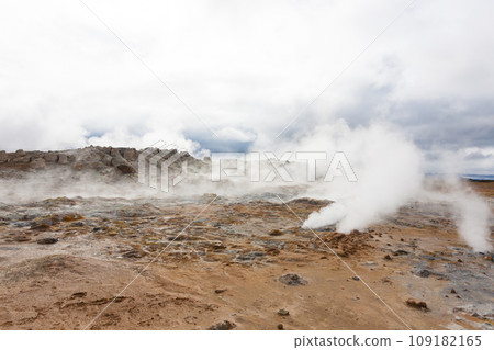 Hverir mud pools day view, Iceland landmark Hverir mud pools day view, Iceland landmark 109182165