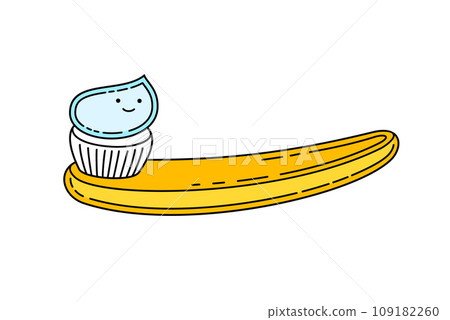 Doodle toothbrush with applied toothpaste portion. Doodle toothbrush with applied toothpaste portion. 109182260