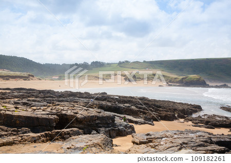 Verdicio beach view. Asturias coastline panorama, Spain Verdicio beach view. Asturias coastline panorama, Spain 109182261