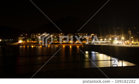 Lekeitio town night view from pier, Spain Lekeitio town night view from pier, Spain 109182282