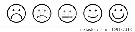 Line face feedback customer satisfaction scale. Emoji happy and sad faces rating. Line face feedback customer satisfaction scale. Emoji happy and sad faces rating. 109182318