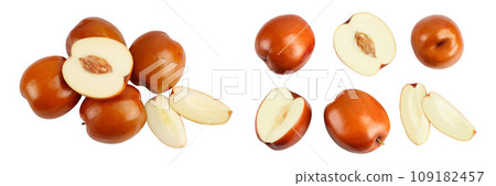 jujube or chinese date isolated on white background. Top view. Flat lay jujube or chinese date isolated on white background. Top view. Flat lay 109182457