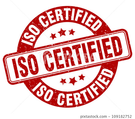 iso certified stamp. iso certified label. round grunge sign iso certified stamp. iso certified label. round grunge sign 109182752