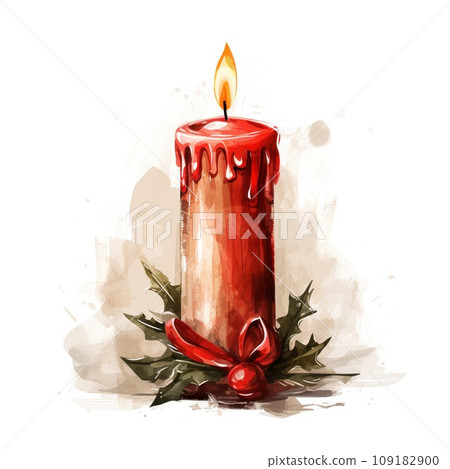 Christmas candle. Isolated on white background. Xmas candl Christmas candle. Isolated on white background. Xmas candl 109182900