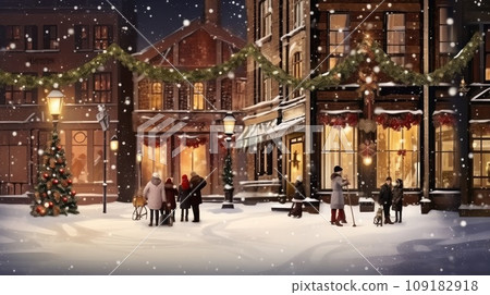 Street in a Christmas night in an old town 109182918