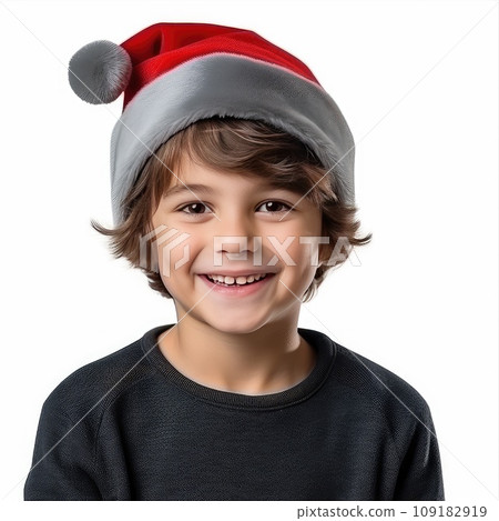 Little boy in santa hat isolated on white background Little boy in santa hat isolated on white background 109182919
