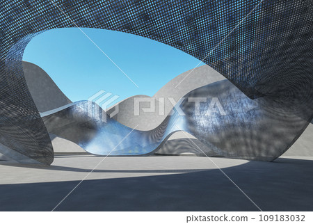 Modern style abstract architectural concrete and metal wire surface with blue sky background 3d render 109183032