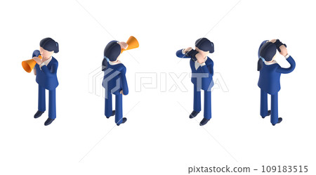 3DCG rendering of an isometric arrangement of a smart female character wearing a suit and tie 3DCG rendering of an isometric arrangement of a smart female character wearing a suit and tie 109183515