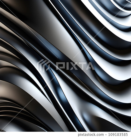 Abstract background metallic diagonal wavy 3d rendering, dark silver aluminum graphics. Black gray satin wallpaper square design Abstract background metallic diagonal wavy 3d rendering, dark silver aluminum graphics. Black gray satin wallpaper square design 109183585