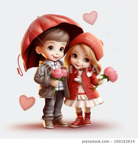 Icon of a boy and a girl standing next to each other isolated on white background. 109183614
