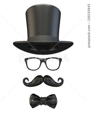 Black mask Cylinder, ribbon bow, glasses and moustache 3D 109183645