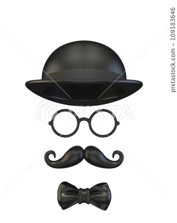 Black mask Hat, ribbon bow, glasses and moustache 3D 109183646