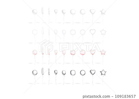 Blank colored sphere balloon flying mockup set, front view Blank colored sphere balloon flying mockup set, front view 109183657