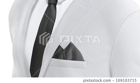Blank black folded pocket square classic suit mockup, side view 109183715