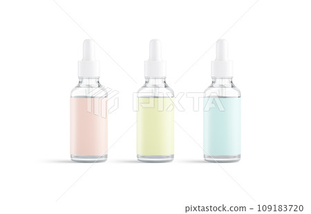 Blank glass dropper bottle with white and black label mockup 109183720