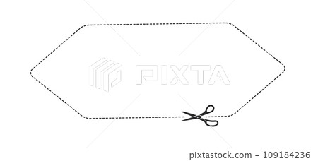 Cut Here Scissors.Scissors and dotted line. Flat vector illustration 109184236