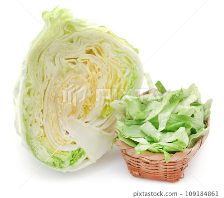 Fresh sliced Iceberg lettuce in a basket Fresh sliced Iceberg lettuce in a basket 109184861