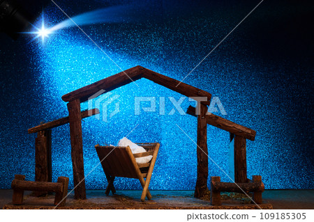 Christmas Nativity Scene of baby Jesus in the manger Christmas Nativity Scene of baby Jesus in the manger 109185305