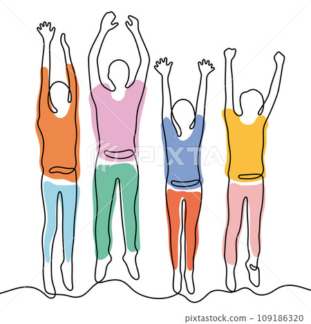 Group of cheerful young jumping people  109186320