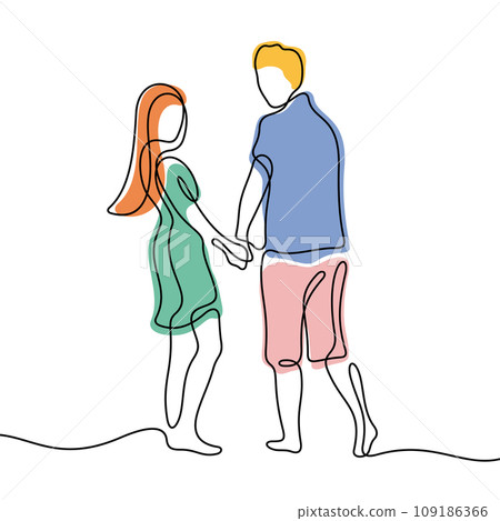 Romantic couple one line vector illustration Romantic couple one line vector illustration 109186366