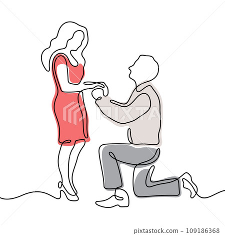 Man kneeling proposing to a woman illustration  109186368