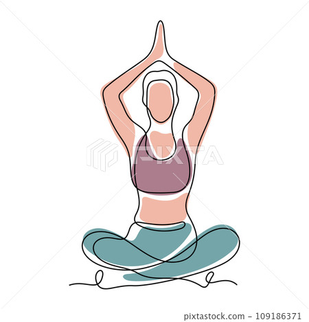 Woman sitting in lotus position and meditating 109186371