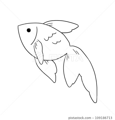 Illustration of swimming goldfish line drawing 109186713